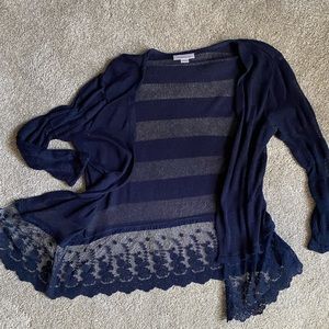 Navy cardigan with lacy detail
